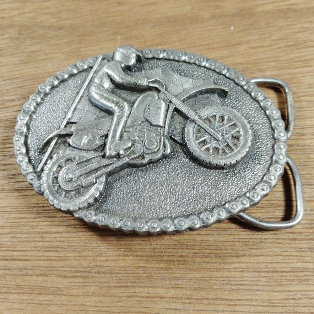 Bergamot Brass Works Belt Buckle DIRT BIKE MOTORCYCLE RACING 1983 Vintage USA